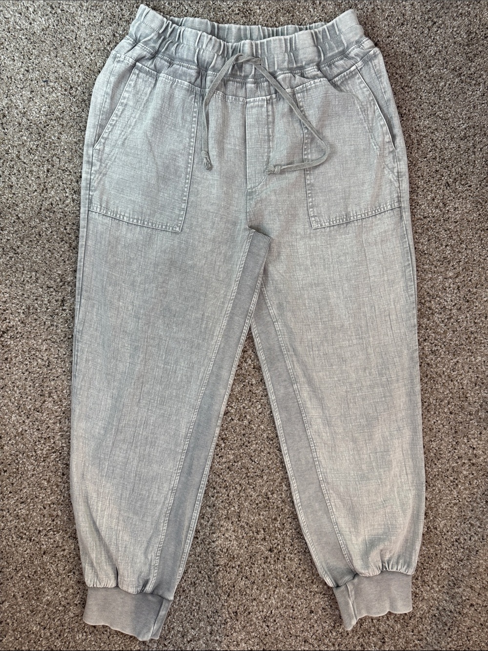 Easel 100% Cotton Gray Jogger with Elastic & Drawstring Waist and Ribbed Detail